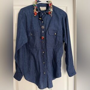 Vintage 90s Calvin Klein Sport Buttons Shirt Size Medium Embellished Electic